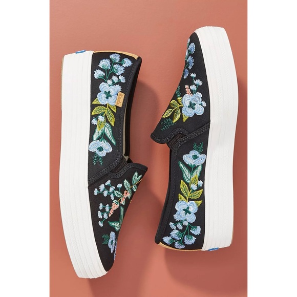 Keds Shoes - Keds Black Floral Embroidered Sneakers